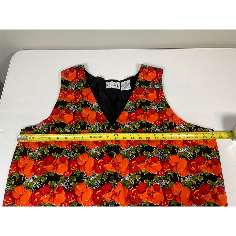 Vintage Halloween Vest Women's 22W Orange Pumpkin Spiderweb Holiday Party - Picture 5 of 6
